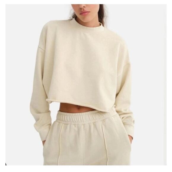 MATE The Label Organic Fleece Cropped Vintage Sweatshirt Bone Sz XL Athleisure - Picture 2 of 11